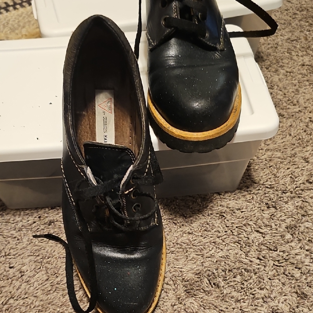 Guess Black Leather Women's Loafers with Tan Sole